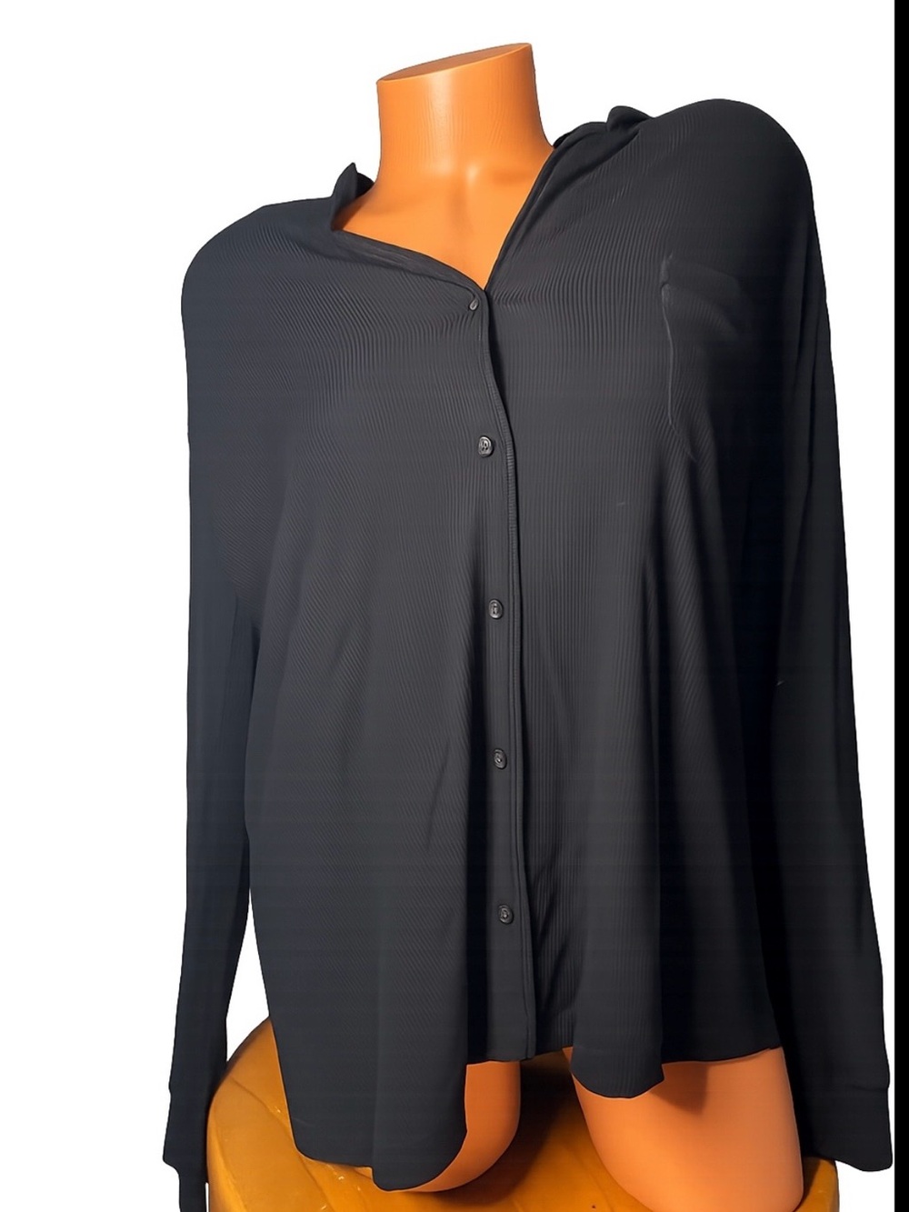 SKIMS Black Ribbed Button-Front PJ Top Modal Size L